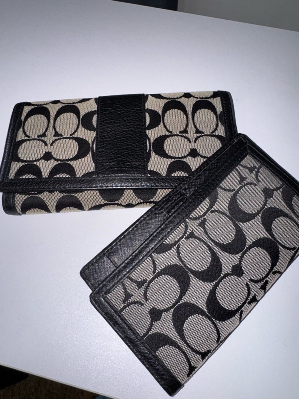 Coach Signature Canvas Wallet and Card Holder in Black and Tan